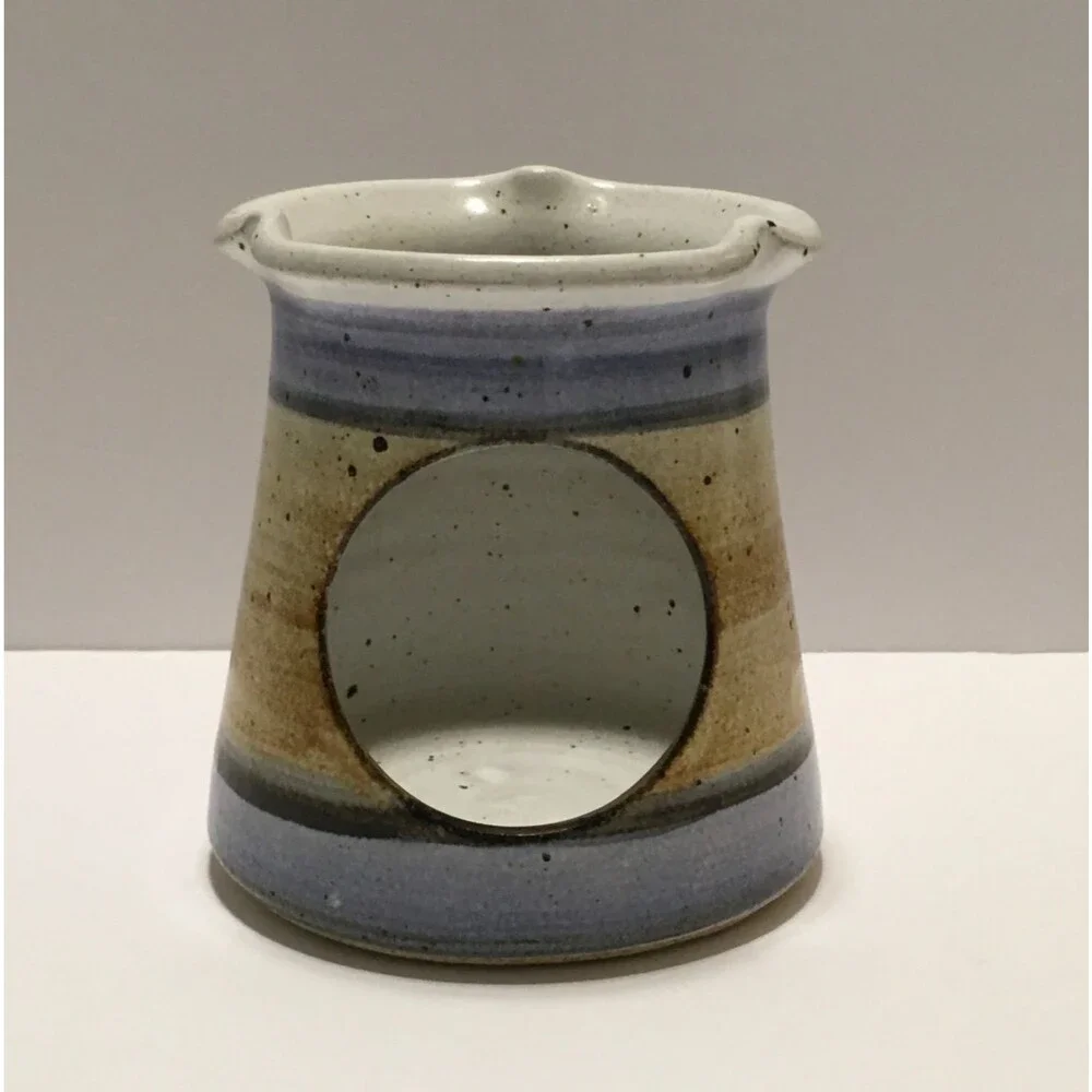 Vintage Petteford Pottery Signed Candle Votive Holder Bird Speckled Stoneware